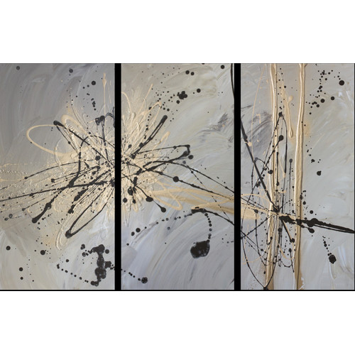 3 Piece Abstract Canvas Painting in Neutral Brown and Gold Temple