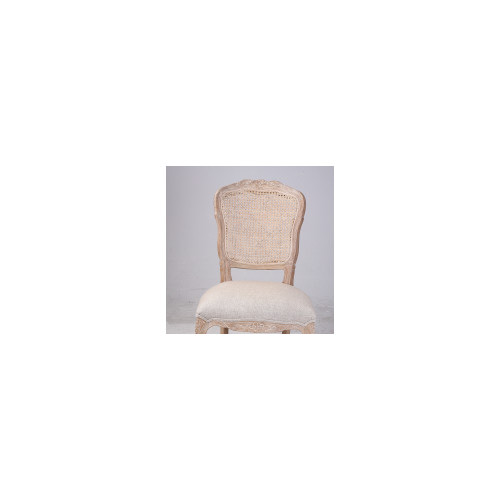 NEW French Country Linen Dining Chair With Rattan Back