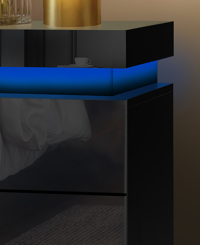 Livingfusion Murray Drawer Bedside Table With Led Light Temple