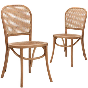 Antique Brown Luca Beech Wood & Rattan Dining Chairs (Set of 2)
