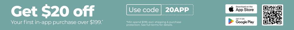Get $20 off your first in-app purchase over $199 app sign up banner. Use code: 20APP