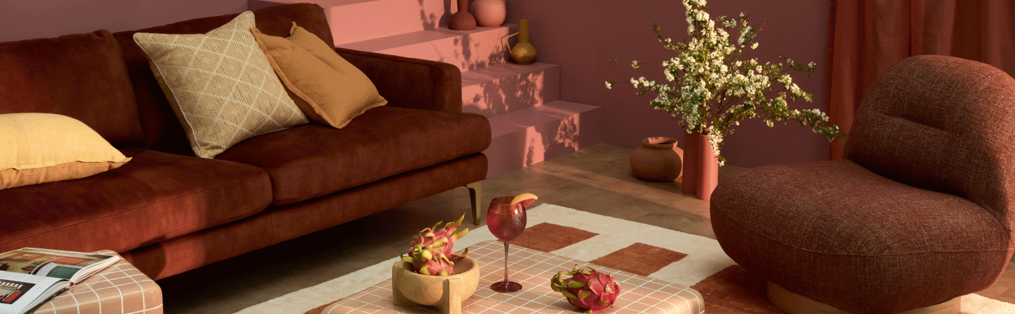Changing image of different styled living rooms