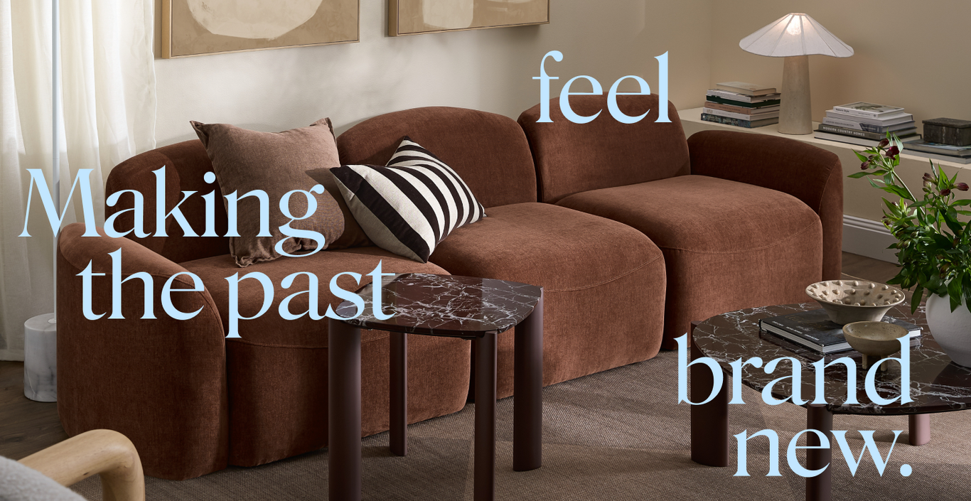 Image of a living room with accents of chocolate colours.