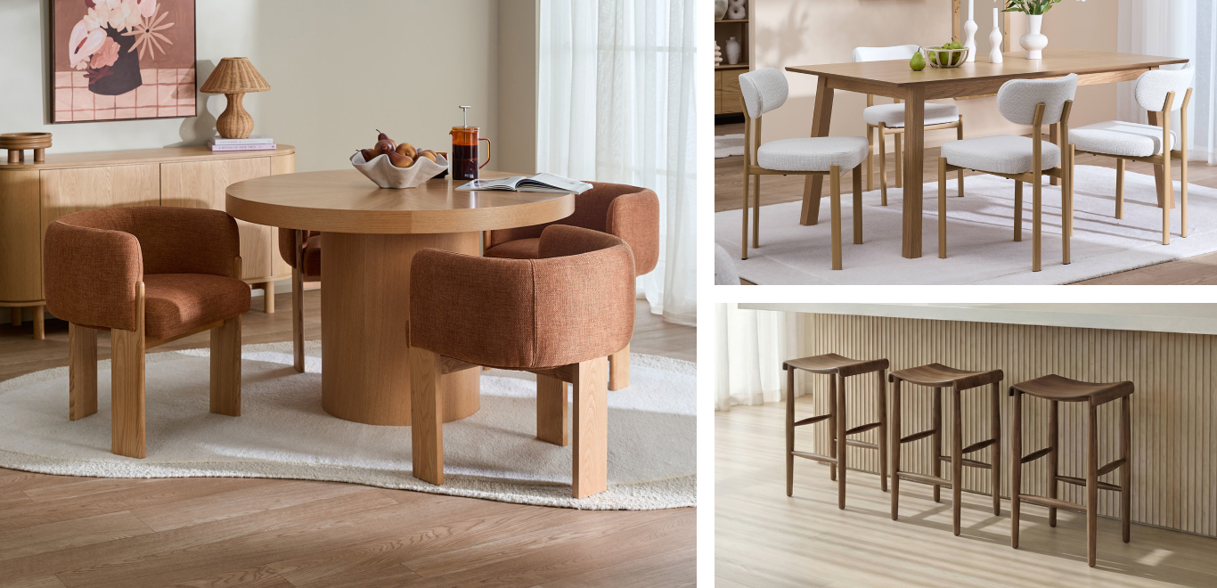 Temple & Webster Dining Room and Kitchen Collection 3x contemporary lifestyle images of stylised rooms using our products.