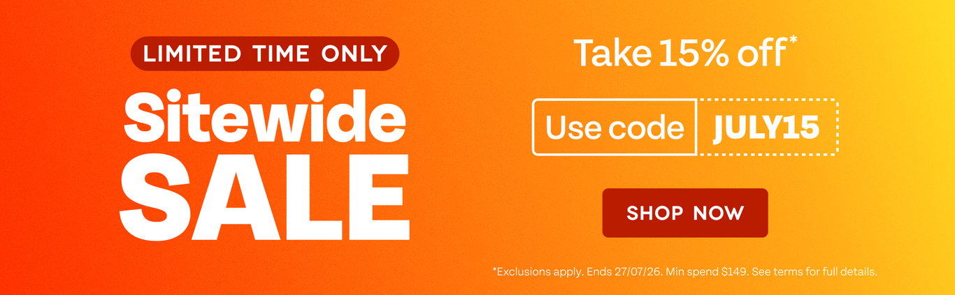 Limited Time Only. Sitewide Sale. take 15% off. Use code JULY15