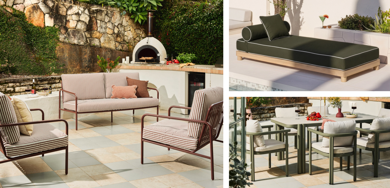 Temple & Webster Outdoor Collection, 3x contemporary and coastal lifestyle images of stylised outdoor settings using our products.