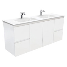 Vanessa Fingerpull 1500mm Satin White Wall Hung Double Basin Vanity