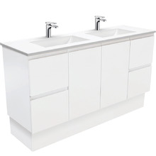 Vanessa Fingerpull 1500mm Satin White Freestanding Double Basin Vanity