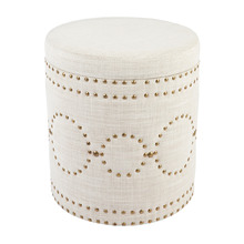 Natural Steven Round Linen-Blend Storage Stool