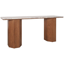 Breanna Oak Wood & River Brown Marble Console Table