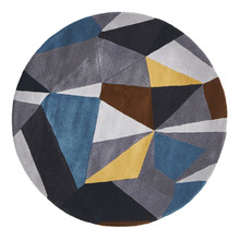 Blue, Yellow, & Grey Laura Designer Hand-Tufted Wool Round Rug