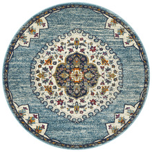 Blue Medallion Vintage Look Round Rug