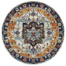 Rust & Navy Tulip Vintage Look Round Rug
