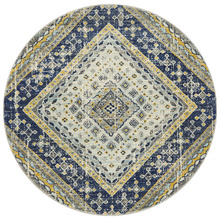 Navy & Ivory Diamond Vintage Look Round Rug