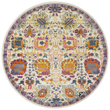Multi-coloured Spring Vintage Look Round Rug