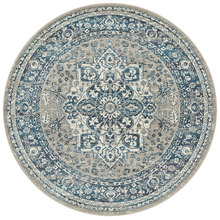 Sky Blue Florette Vintage Look Round Rug