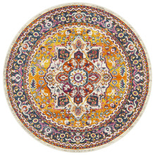 Multi-coloured Rust Florette Vintage Look Round Rug