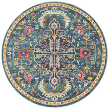 Navy Wreath Vintage Look Round Rug