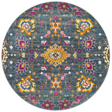 Blue Floral Field Vintage Look Round Rug