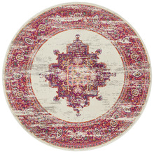 Pink & Ivory Oriental Vintage Look Round Rug