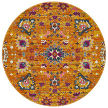 Rust Floral Field Vintage Look Round Rug