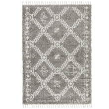 Pebble Grey Rabia Fringed Tribal-Style Rug