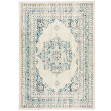 White & Blue Transitional Distressed Rug