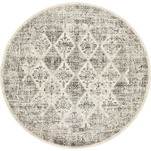 Cream & Grey Transitional Distressed Round Rug