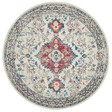 Pastel Power-Loomed Bohemian Round Rug