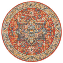 Terracotta Power-Loomed Transitional Round Rug