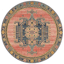 Red Power-Loomed Transitional  Round Rug