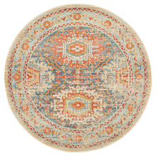 Multi-Coloured Power-Loomed Transitional Round Rug