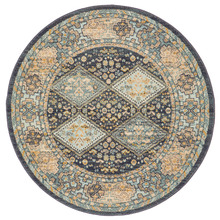 Navy & Sky Blue Power-Loomed Transitional Round Rug