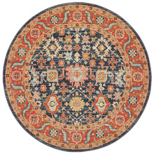 Navy & Rust Power-Loomed Transitional Round Rug