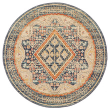 Rust & Beige Power-Loomed Transitional Round Rug