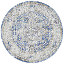 Ocean Blue Vintage Look Round Rug