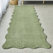 Green Elsie Wavy Edge Machine Washable Runner