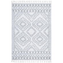 White & Silver Mahdi Moroccan Power-Loomed Shag Rug