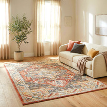 Terracotta Power-Loomed Transitional Round Rug