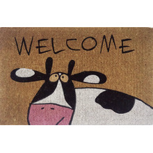 Tan Cow Hand-Woven Coir Doormat