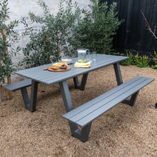 6 Seater Wave II Aluminium Outdoor Dining Bench & Table