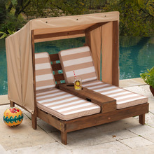 Kids' Cedar Wood Double Sun Lounge with Canopy