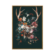 Floral Deer Framed Canvas Wall Art