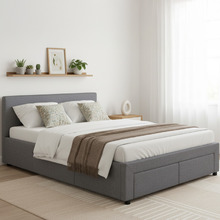 Grey Robertson Upholstered Bed with Storage