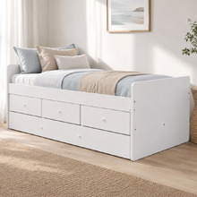 Evren Single Bed Frame with Trundle & Drawers
