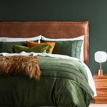 Tan Faux Leather Elsie Headboard with Slipcover