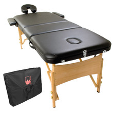 Black Forever Beauty Portable 3 Fold Wooden Massage Table