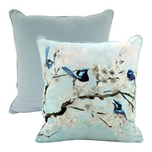 Fairy Wren Branch Velvet Cushion
