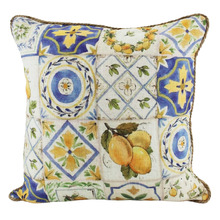 Lemon Tile Linen-Blend Cushion