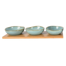 4 Piece Elgin Ceramic Round Dip Bowl & Tray Set